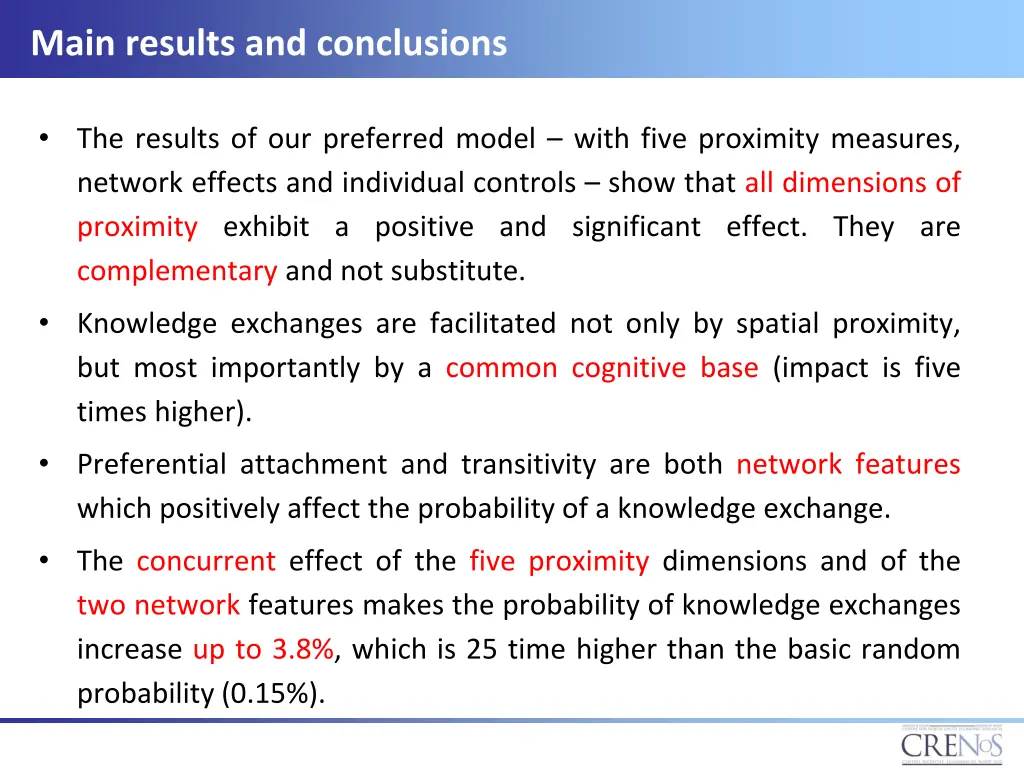 main results and conclusions