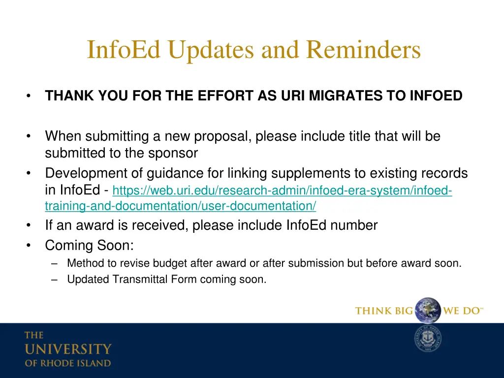 infoed updates and reminders