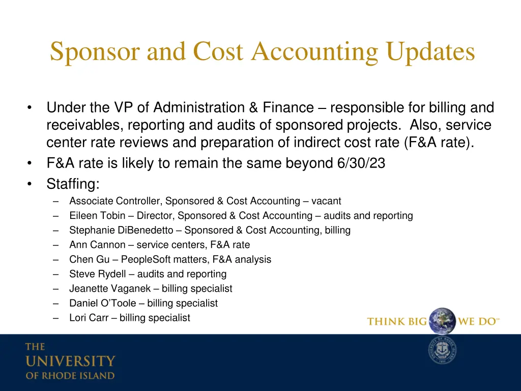 sponsor and cost accounting updates