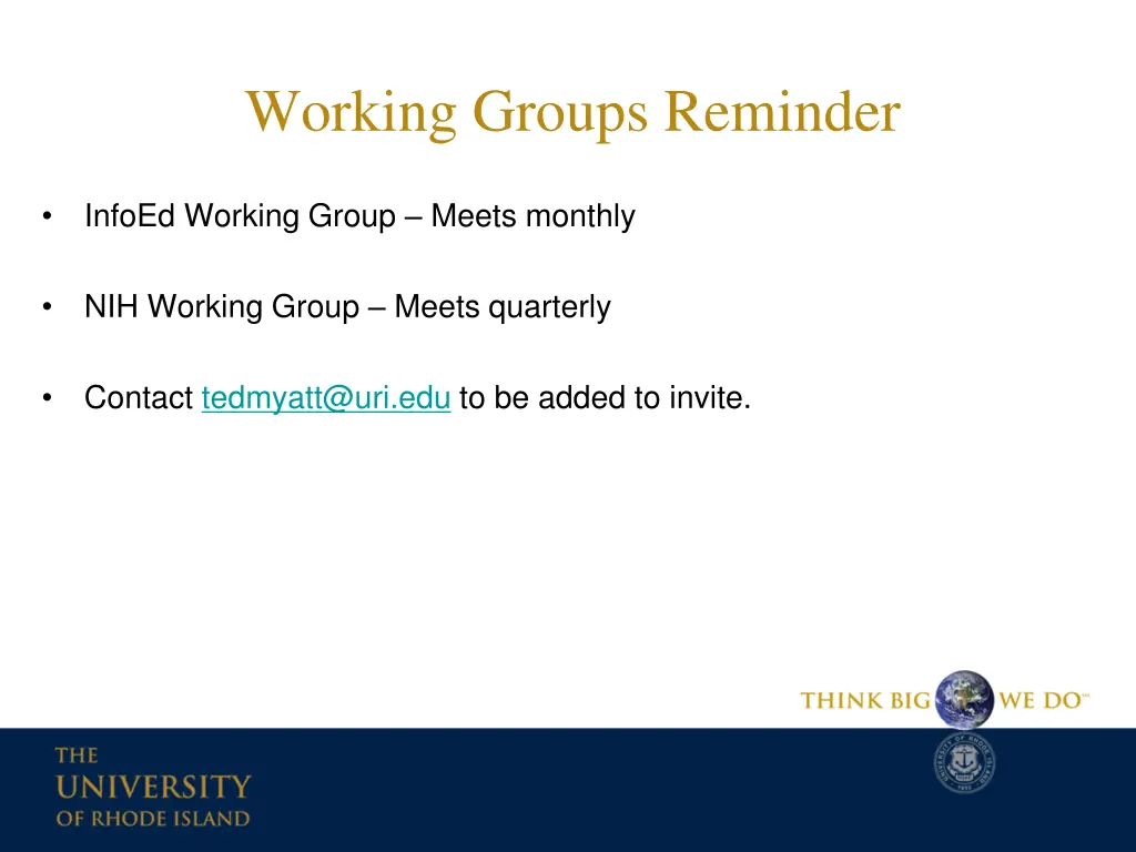 working groups reminder