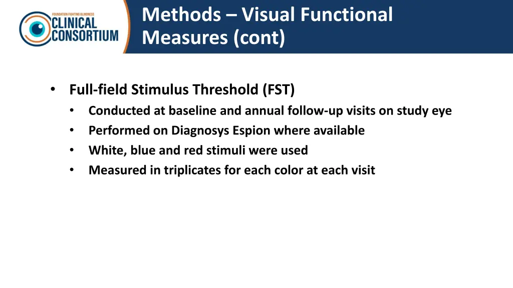 methods visual functional measures cont