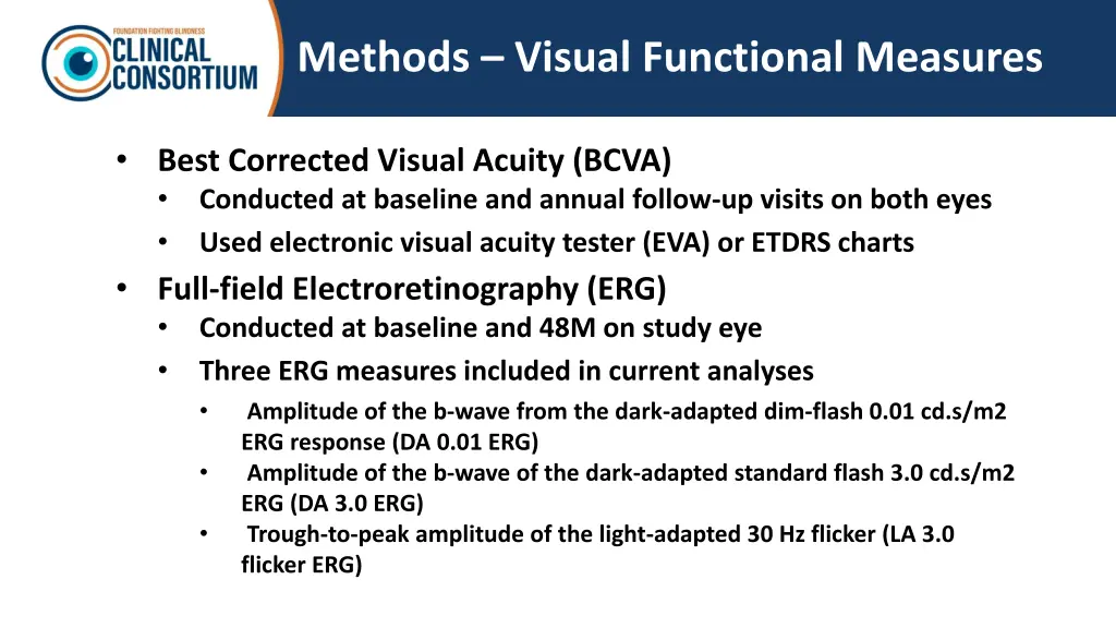 methods visual functional measures
