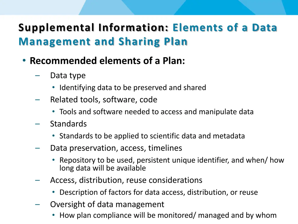 supplemental information elements of a data