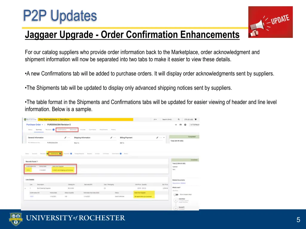 p2p updates jaggaer upgrade order confirmation