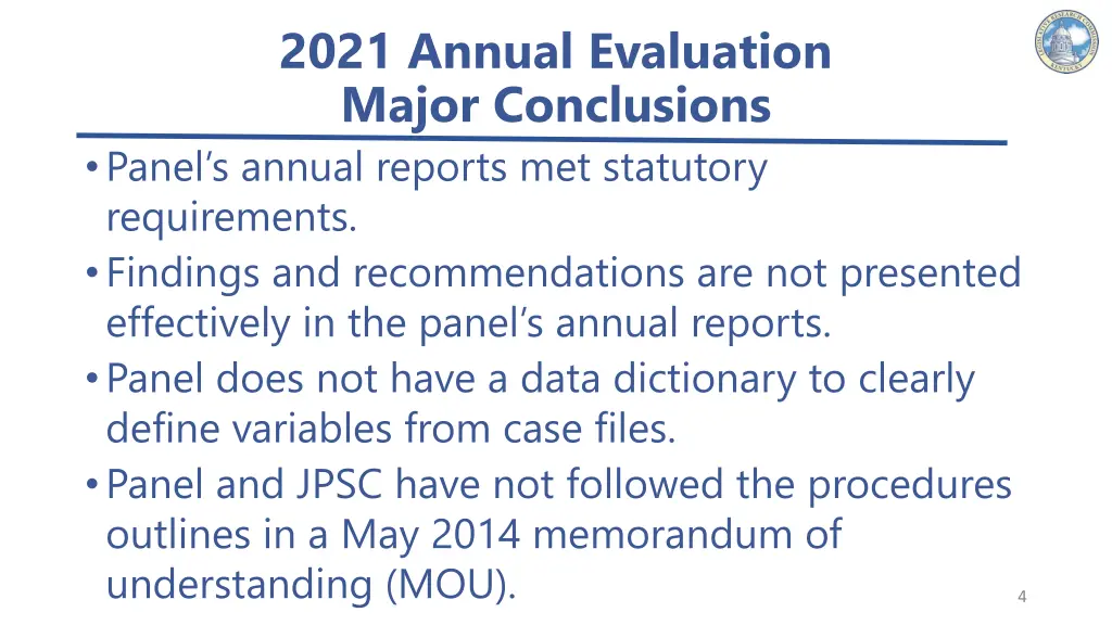 2021 annual evaluation major conclusions panel