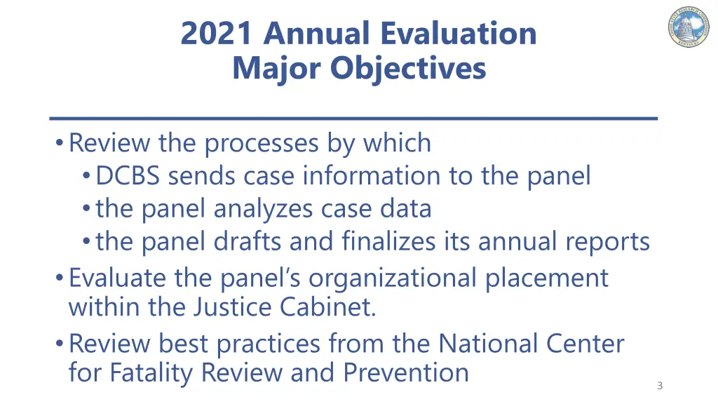 2021 annual evaluation major objectives