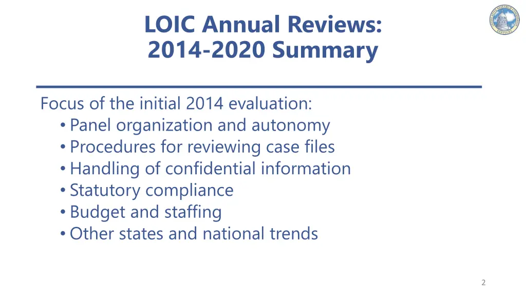 loic annual reviews 2014 2020 summary