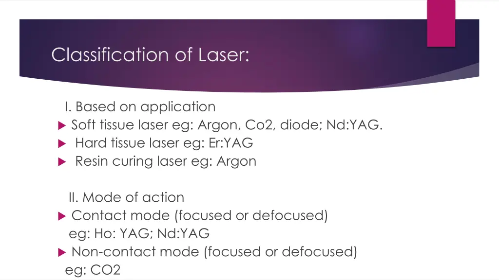 classification of laser