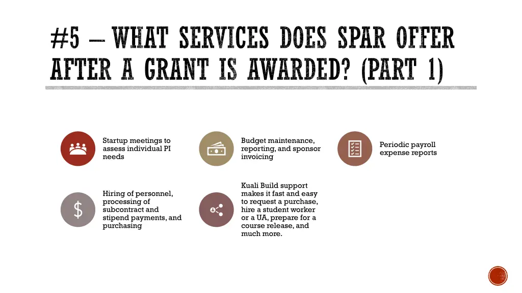 5 what services does spar offer after a grant