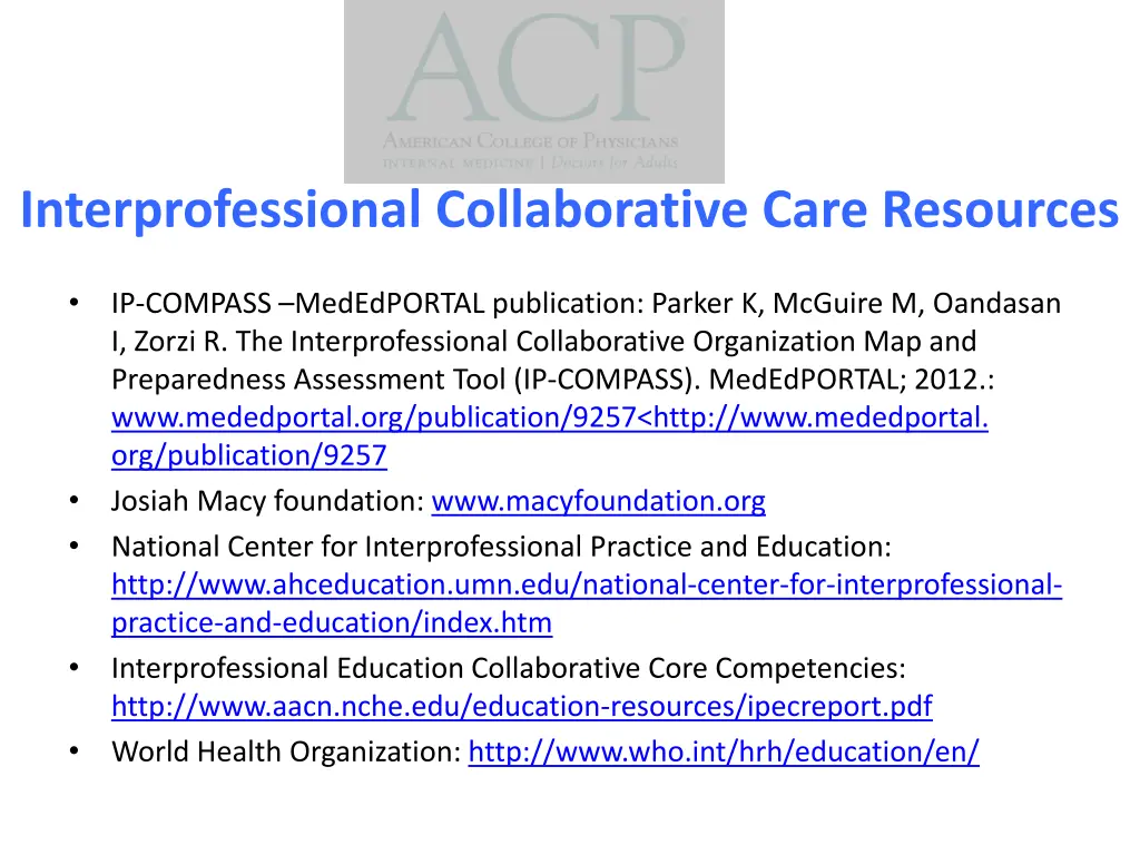 interprofessional collaborative care resources
