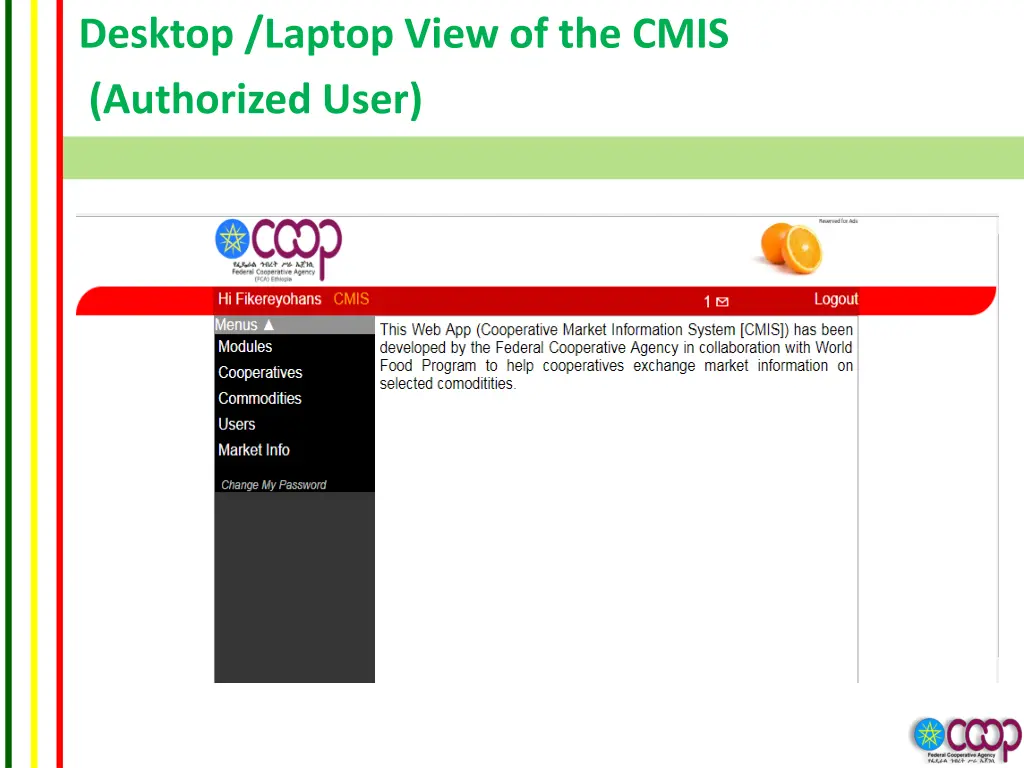 desktop laptop view of the cmis authorized user