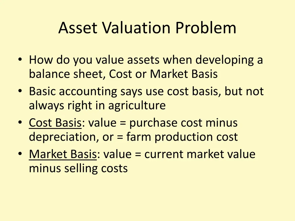 asset valuation problem