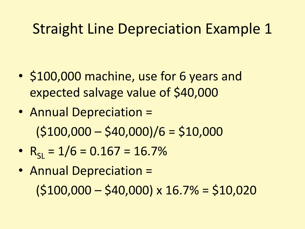 straight line depreciation example 1