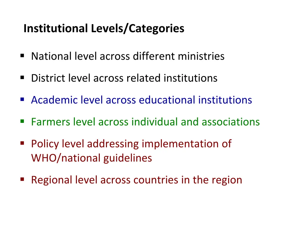 institutional levels categories