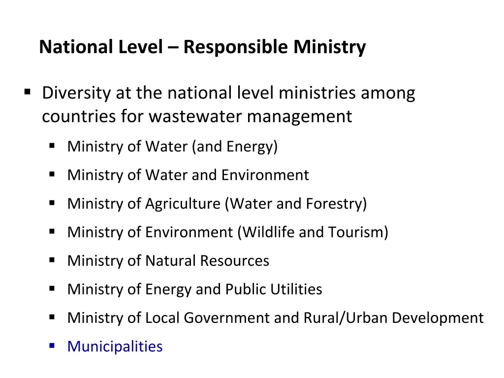 national level responsible ministry