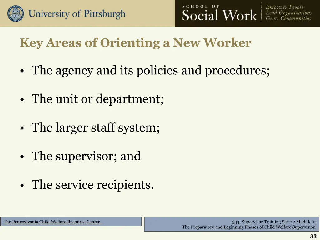 key areas of orienting a new worker