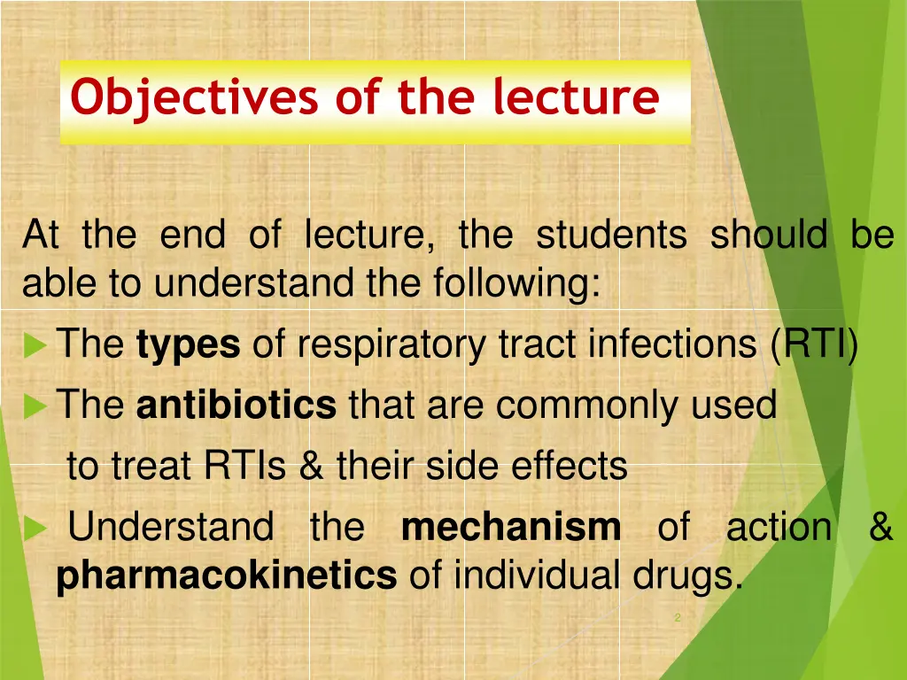 objectives of the lecture