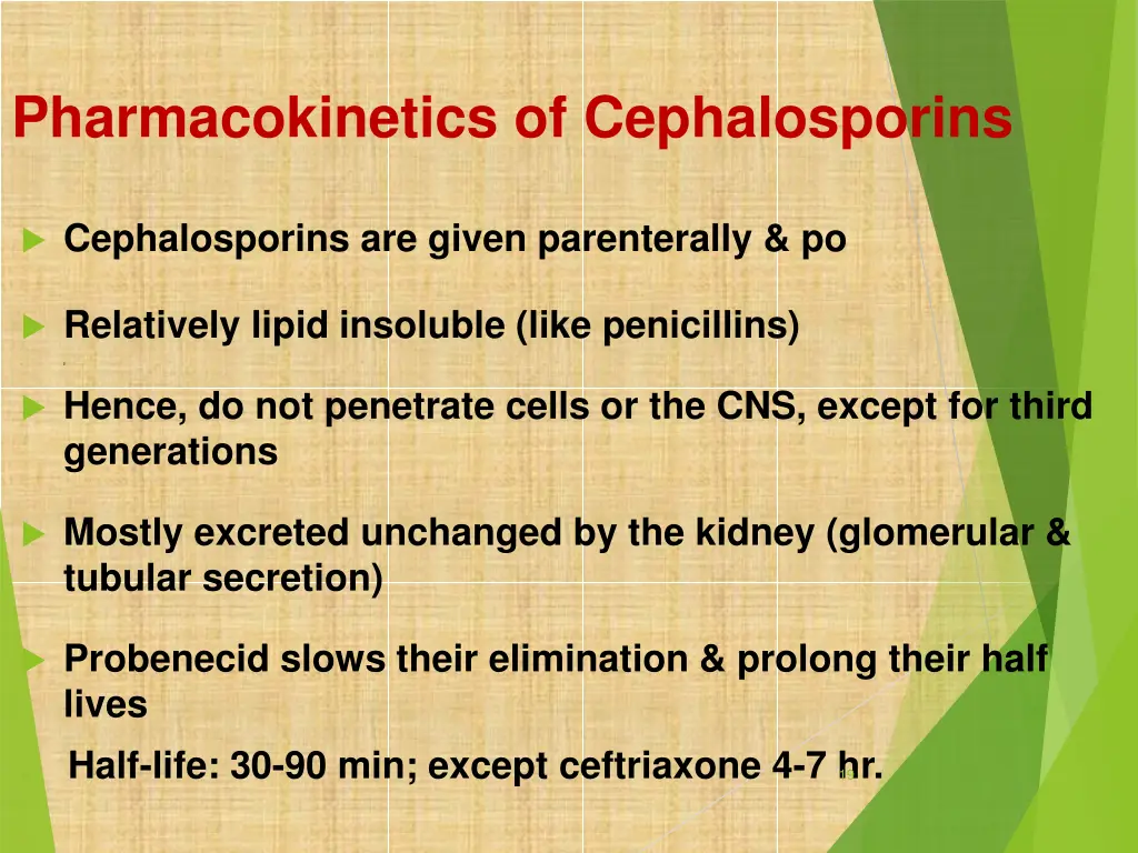 pharmacokinetics of cephalosporins