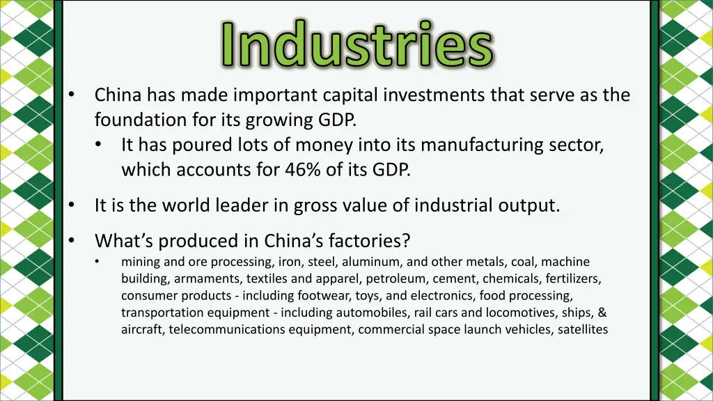 industries china has made important capital