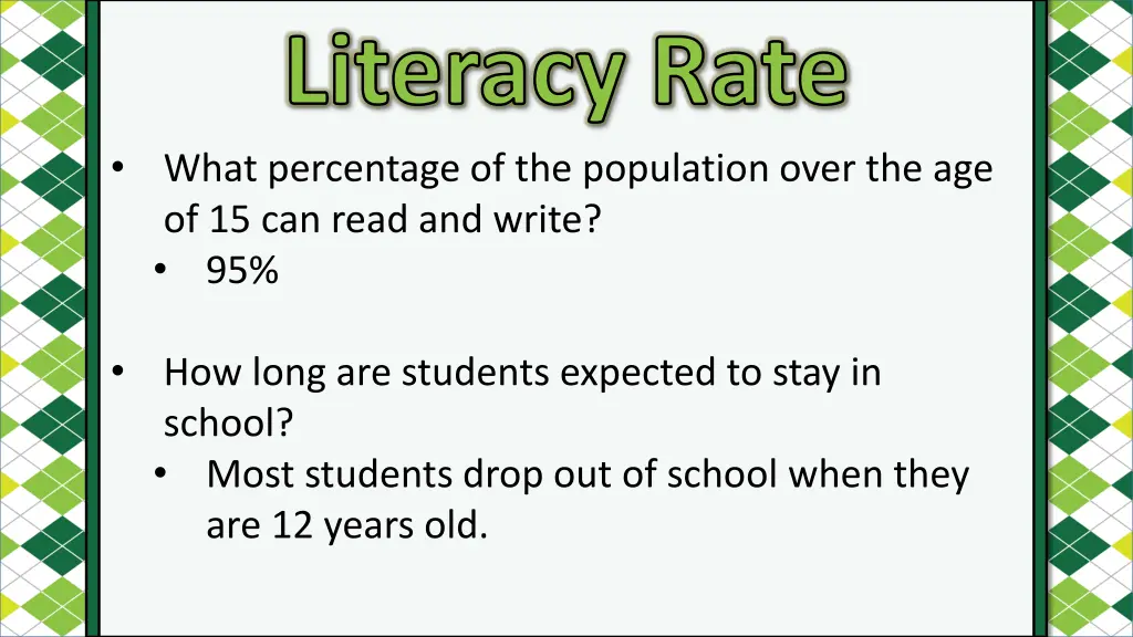 literacy rate what percentage of the population