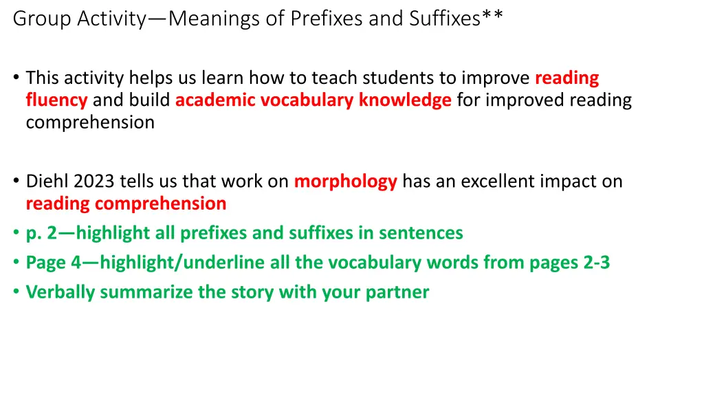 group activity meanings of prefixes and suffixes