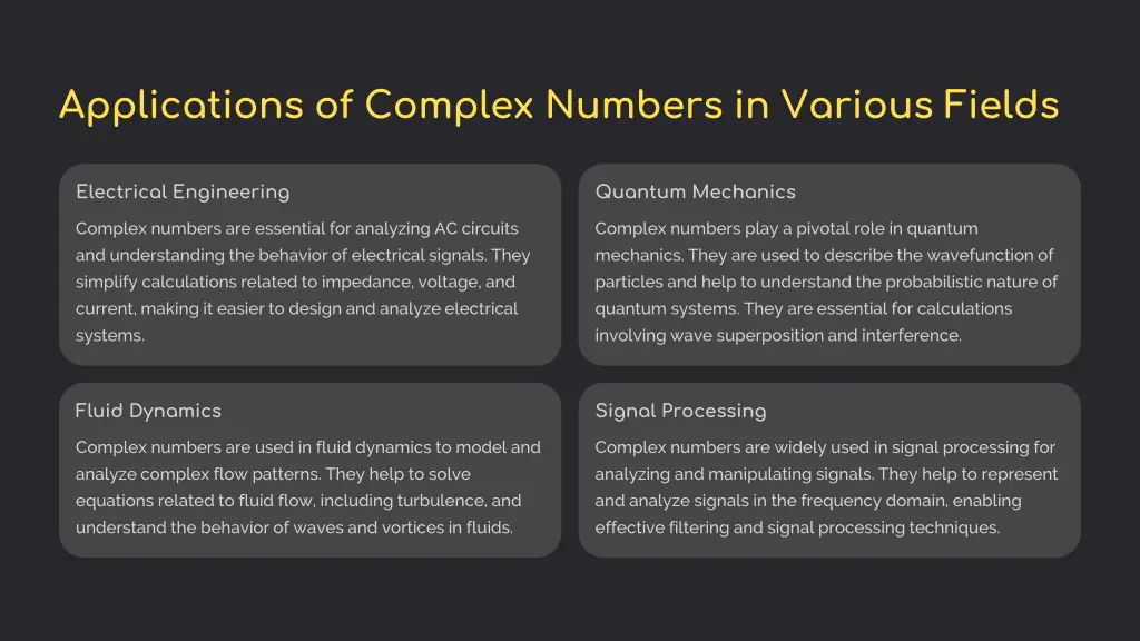 applications of complex numbers in various fields