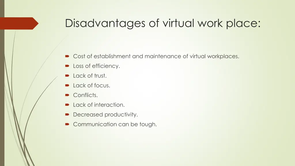 disadvantages of virtual work place