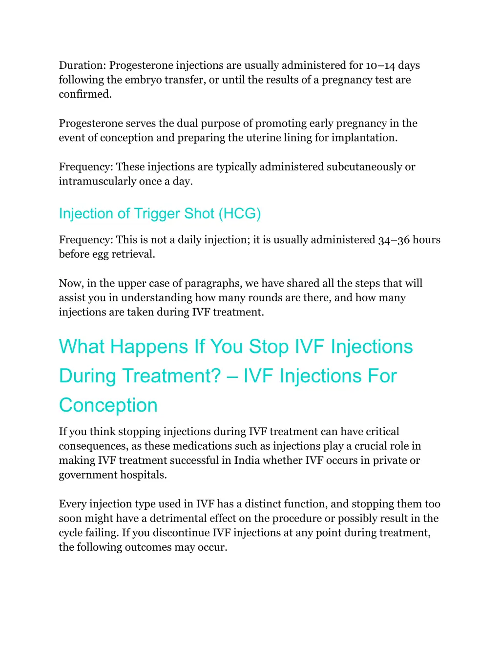 duration progesterone injections are usually