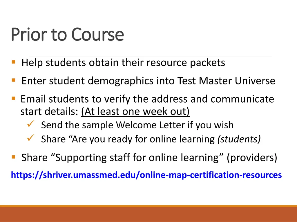 prior to course prior to course