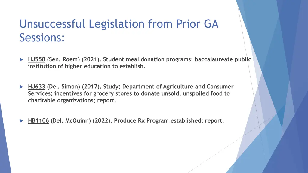 unsuccessful legislation from prior ga sessions