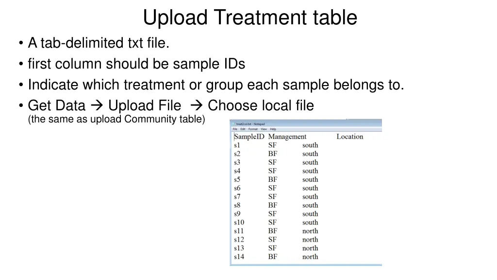 upload treatment table