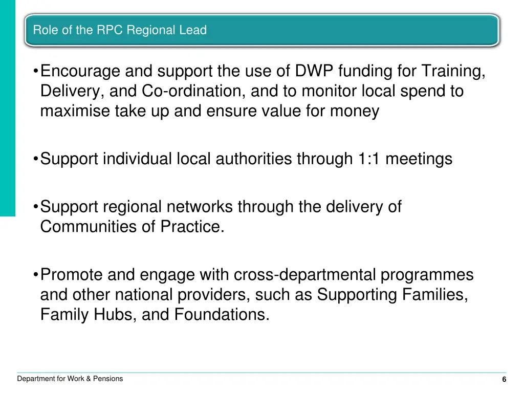 role of the rpc regional lead role