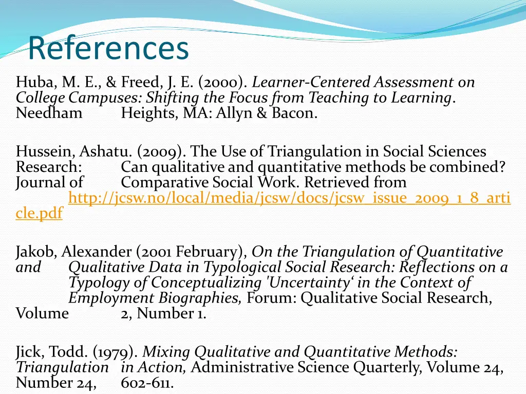 references huba m e freed j e 2000 learner