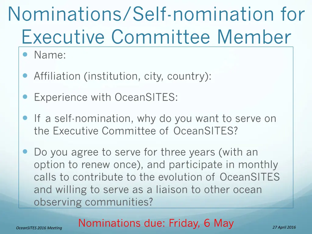 nominations self nomination for executive