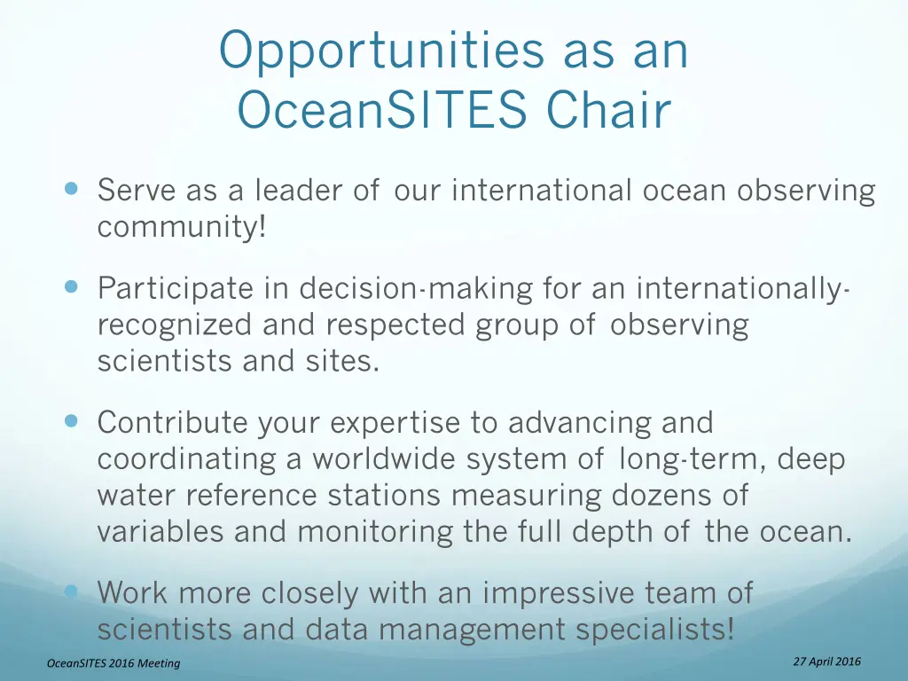 opportunities as an oceansites chair