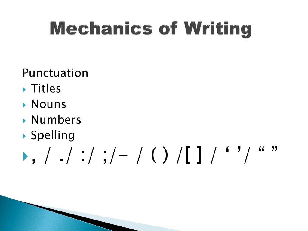 punctuation titles nouns numbers spelling
