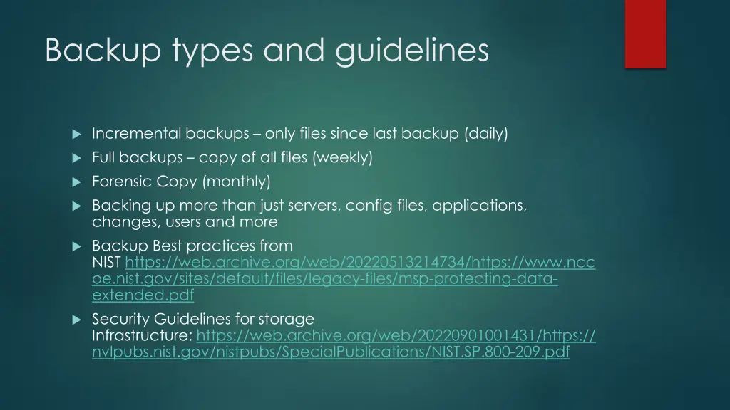 backup types and guidelines