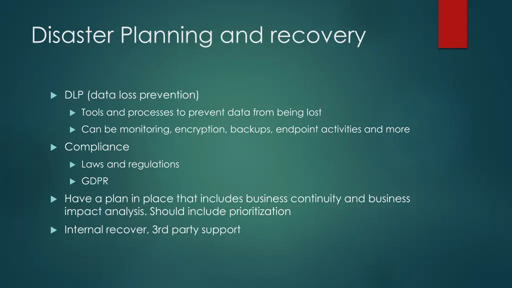 disaster planning and recovery