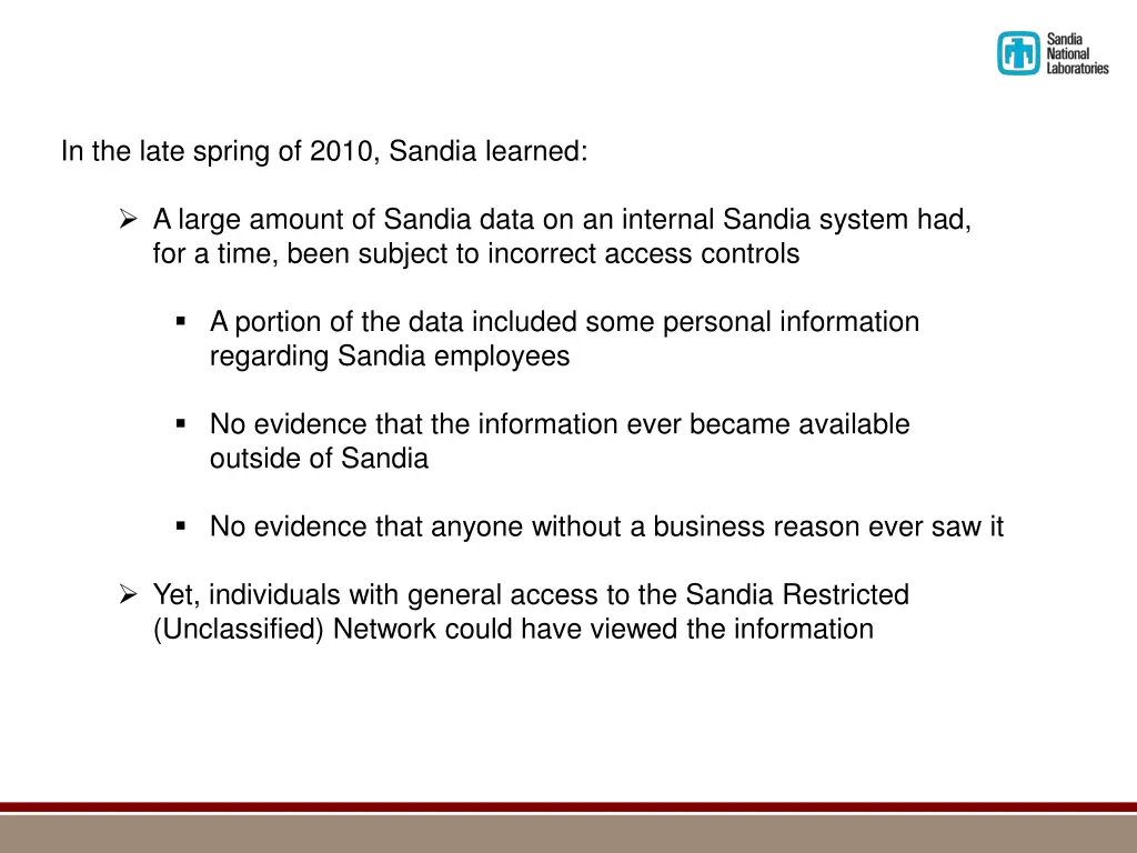 in the late spring of 2010 sandia learned