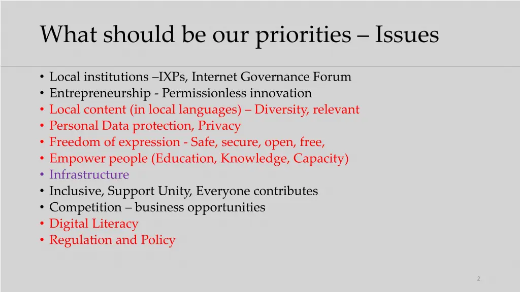 what should be our priorities issues