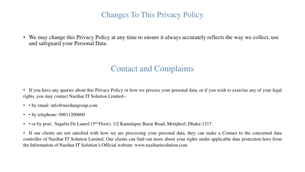 changes to this privacy policy