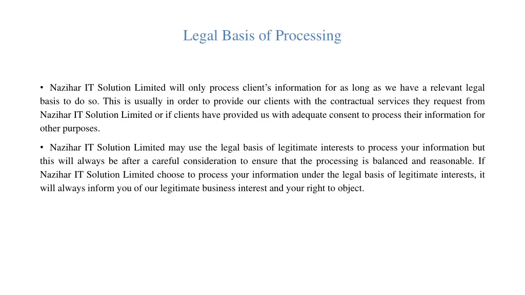 legal basis of processing