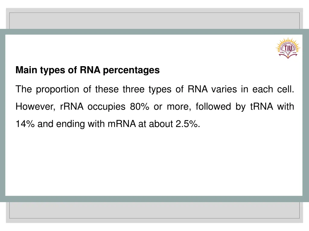 main types of rna percentages