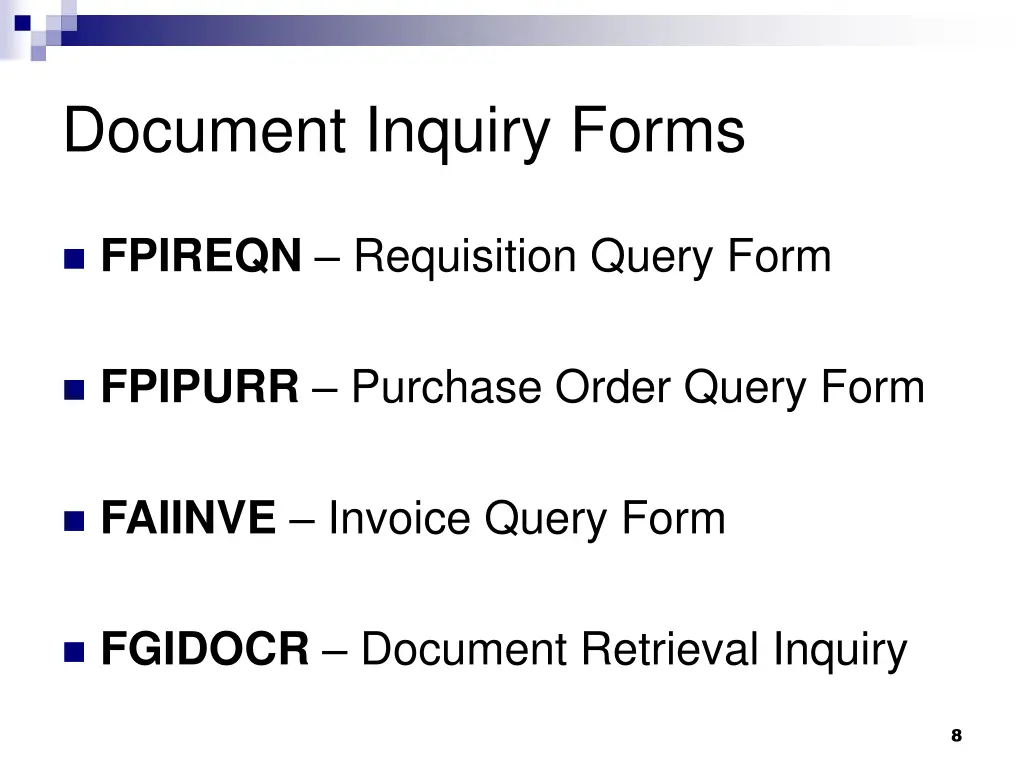 document inquiry forms