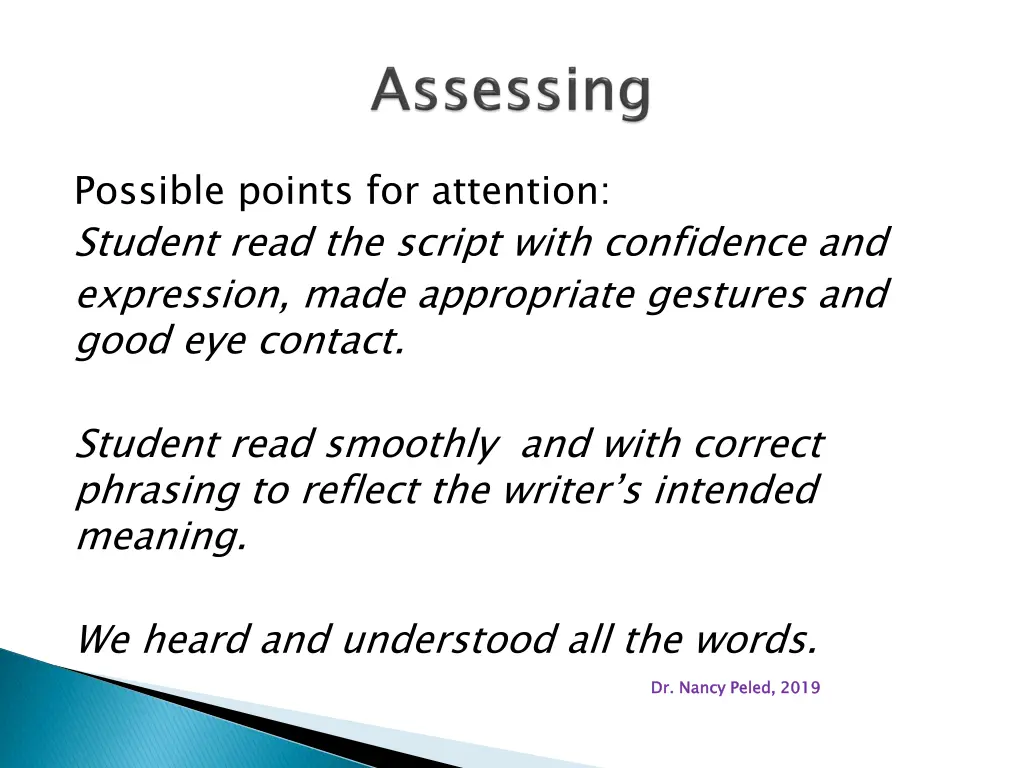 possible points for attention student read