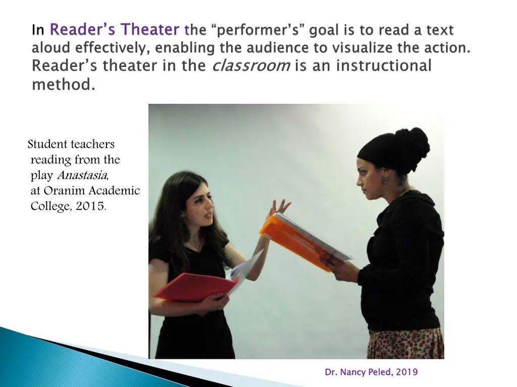 student teachers reading from the play anastasia