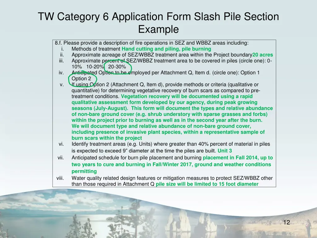 tw category 6 application form slash pile section