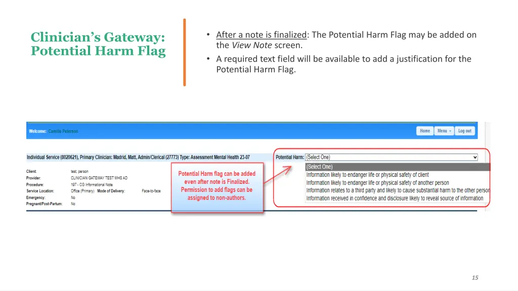 after a note is finalized the potential harm flag