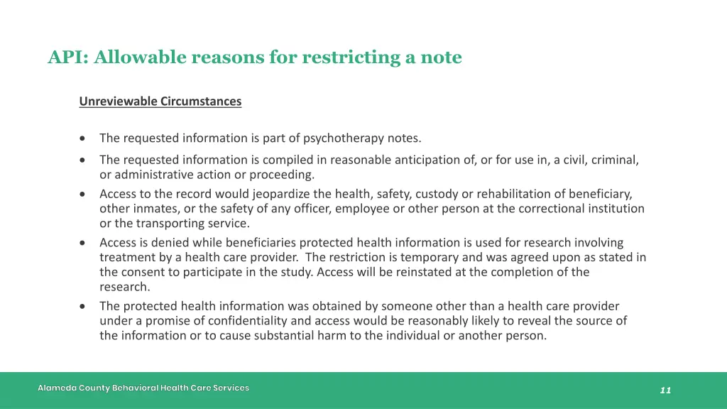 api allowable reasons for restricting a note 1