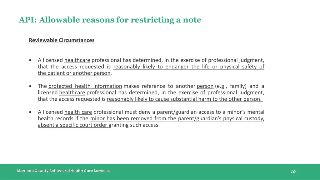 api allowable reasons for restricting a note